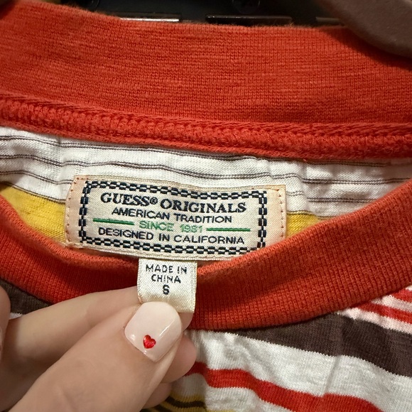 Vintage Guess Originals Striped Shirt Embroidered Mens small Red White Y2K - Picture 3 of 4